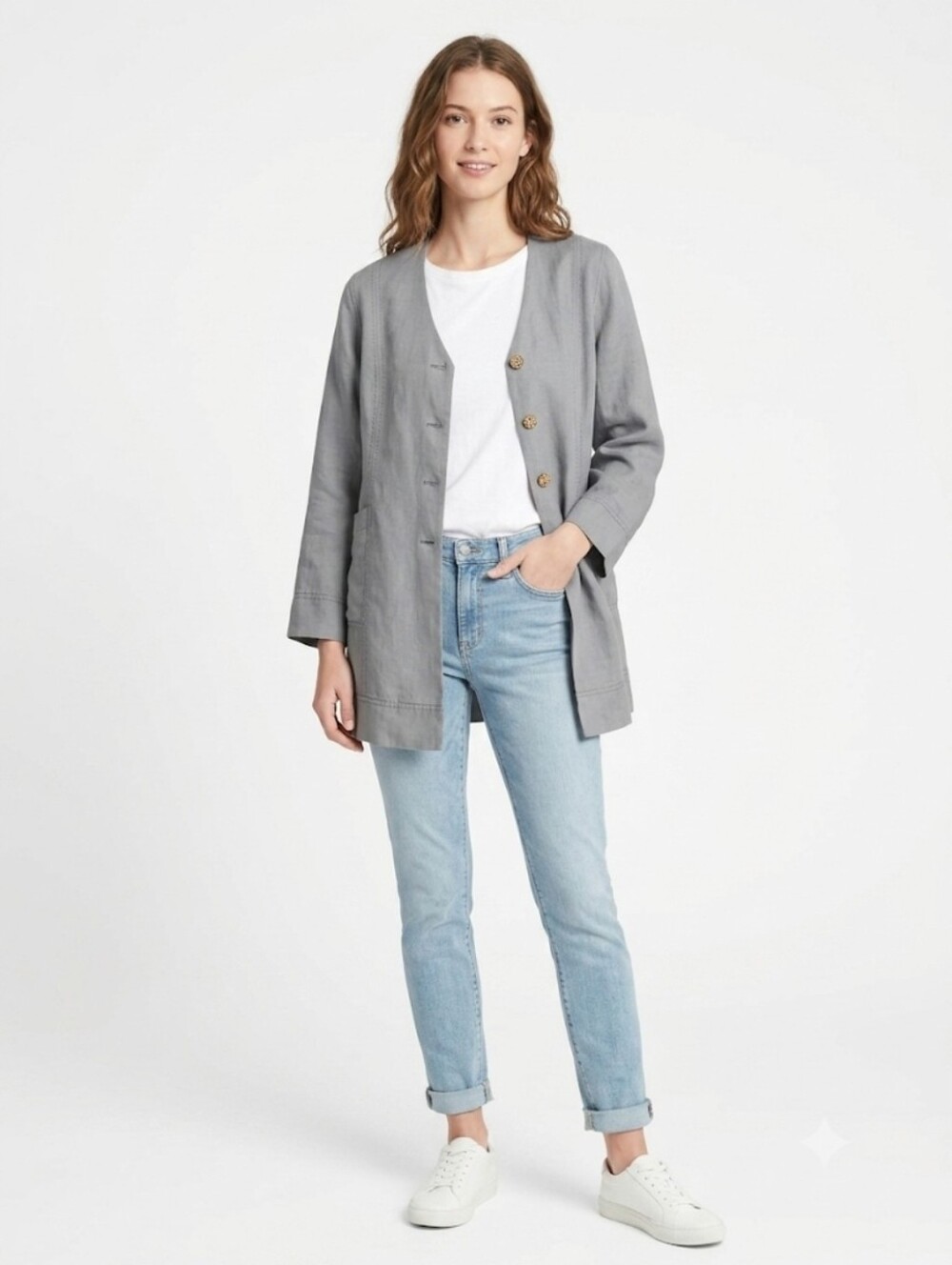 J. Jill Collarless Petite Linen Blend Jacket Size SP